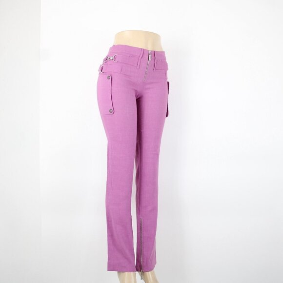 Gianni Versace Couture Sz 38 x 34 Purple Silver Hardware Unlined Linen Mod Pant - Picture 5 of 16